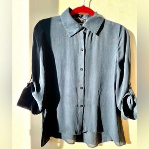 Alice + Olivia Navy Silk Blouse sz M